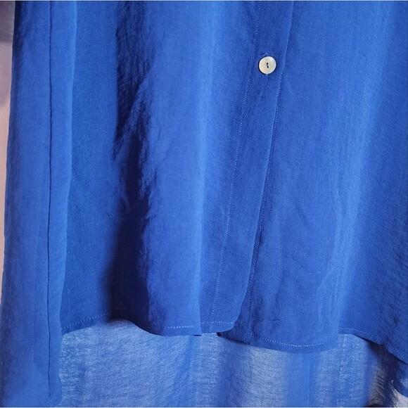 Caribe Sheer Blue Button Up Blouse S - Picture 3 of 4